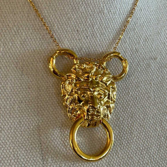 Vintage Kenneth Jay Lane Gold Lion Pendant Necklace